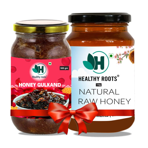 Gulkand Honey 500g and Natural Raw Honey 1kg Combo Pack – Healthy Roots