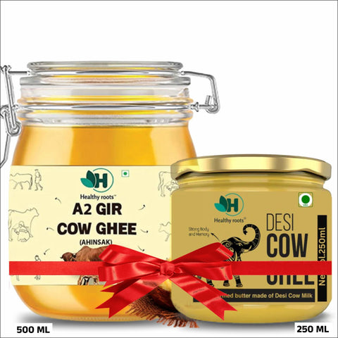 Gir Cow Ghee 500ml and Desi Cow Ghee 250ml Combo - Healthy Roots