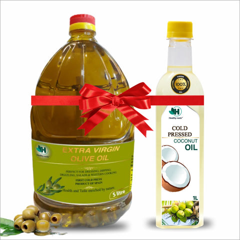 Extra Virgin Olive Oil 5L and Cold Pressed Coconut Oil 1L Combo - Healthy Roots